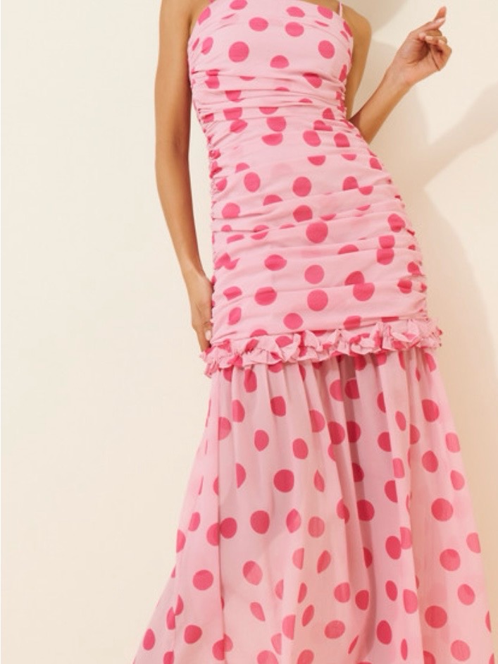 Elliatt Pink Polka-Dot Strapless Maxi Dress